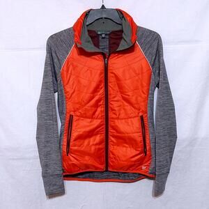 TITLE NINE LIGHTWEIGHT FULL ZIP HOODED WINDBREAKER JACKET WOMENS MEDIUM RED GRAY